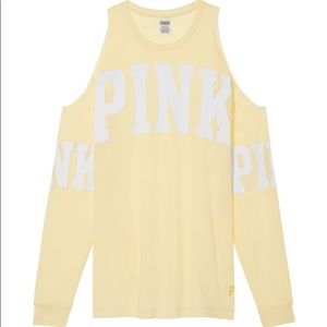 RARE VS Pink Pale Yellow Cold Shoulder Long Sleeve Campus Tee